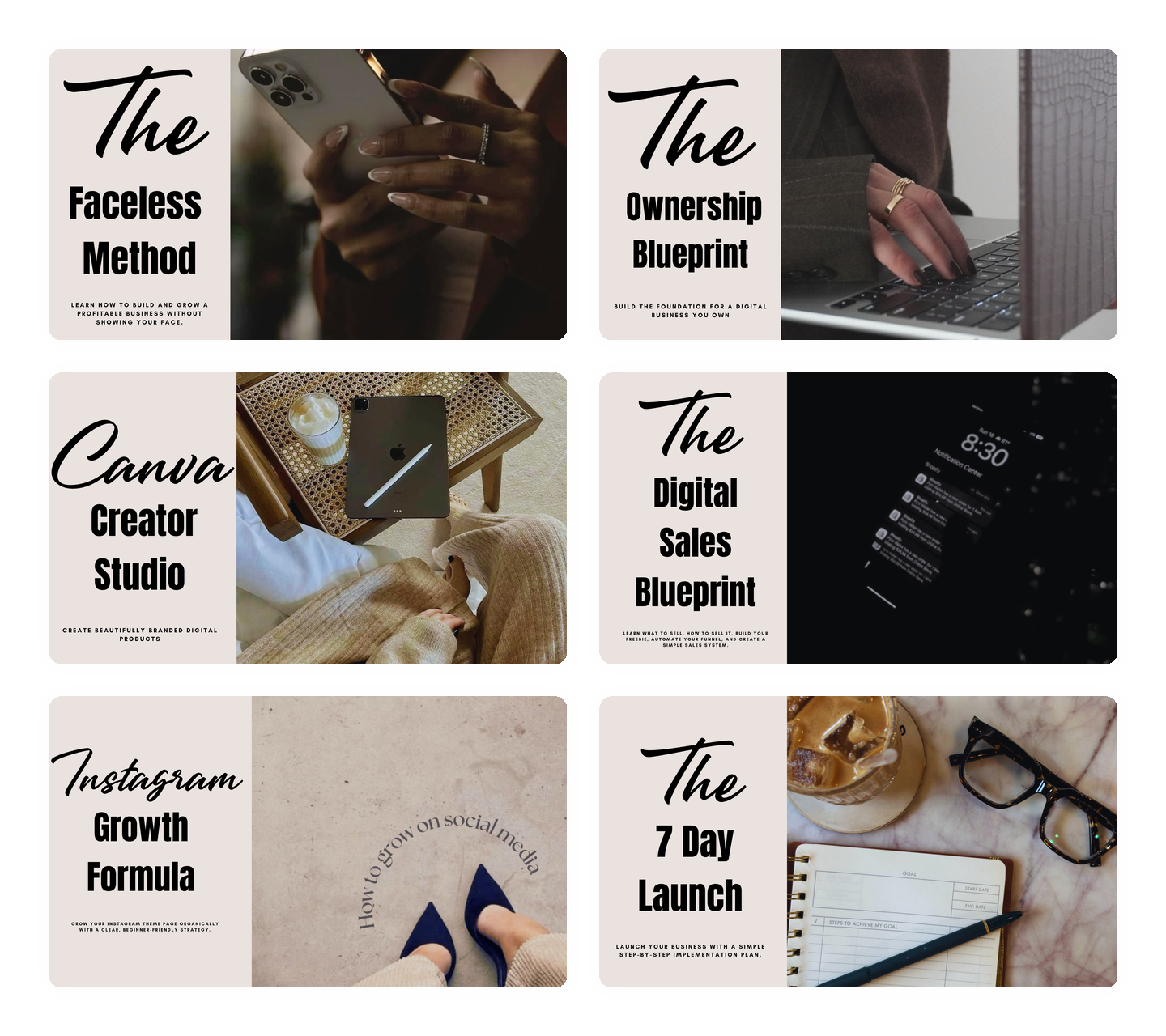 All six done-for-you digital products inside The Faceless Freedom Vault
